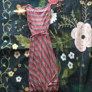 Pink and with different color stripes dress